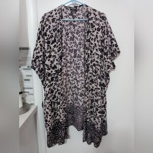 Angie Beige Black floral Open front Cardigan Beach Cover up Arm holes LG